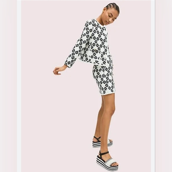 Kate Spade Tweed Jacket skirt suit Career Office  Cream&black Floral Size‎ 4 - Picture 1 of 15